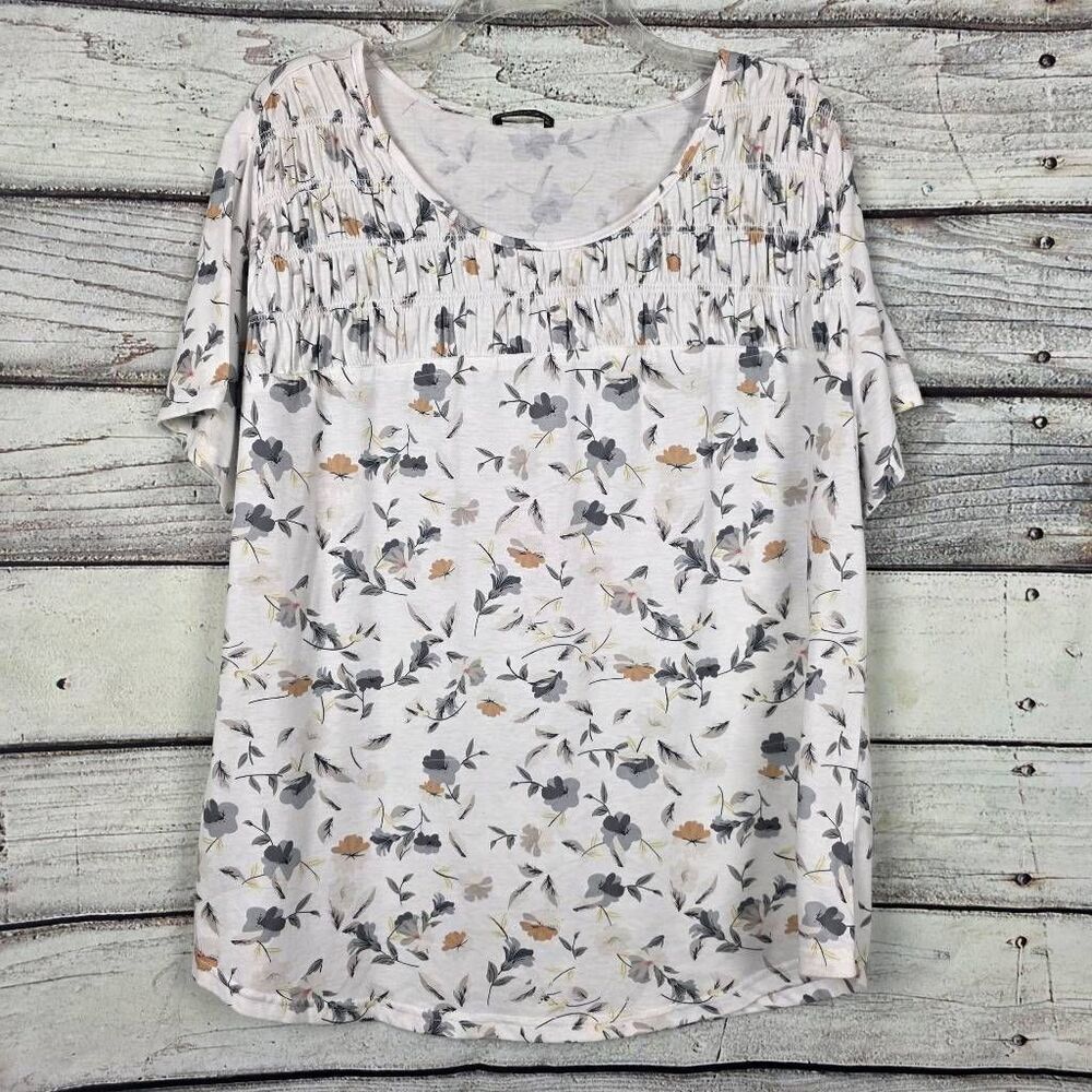 OFEEFAN Floral Short Sleeve Top Womens XXL Stretch
